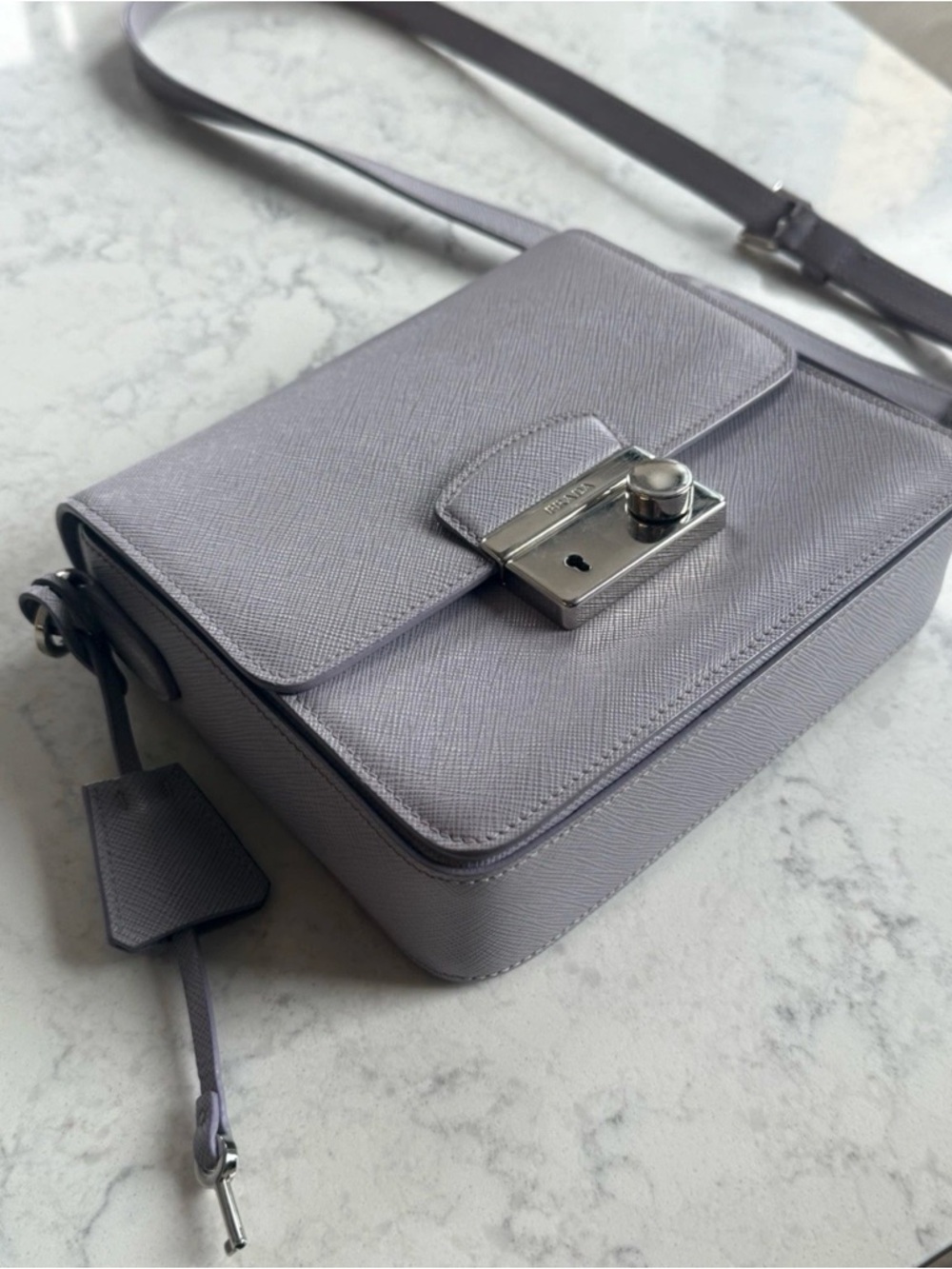 Prada Lavender Gray Saffiano Leather Crossbody - Picture 3 of 5
